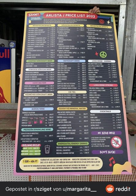 Sziget Festival Preisliste 2022